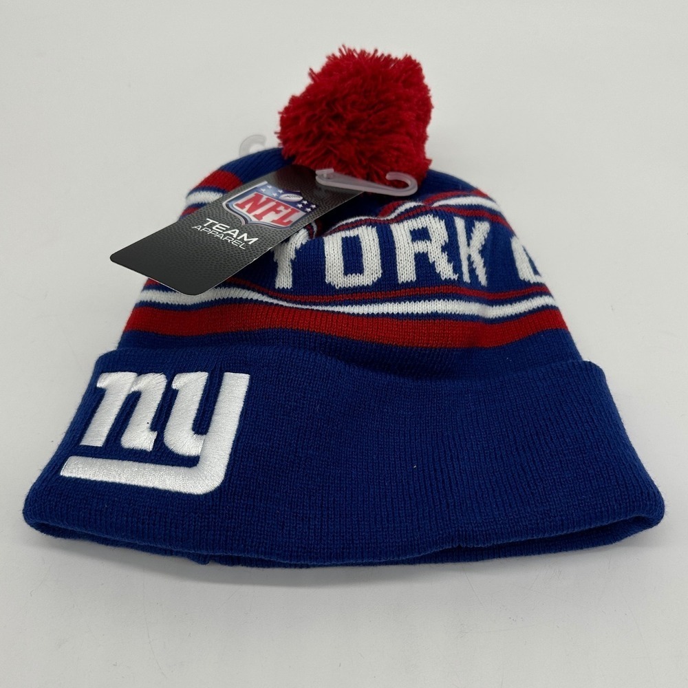 New York Giants Beanie Hats Youth Kids OSFA Blue Knit Spellout Print Cap NFL NEW